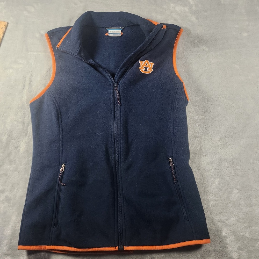 Columbia Auburn University Tigers Navy Fleece Orange Trim Vest Size Large